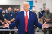  ?? EVAN VUCCI/ASSOCIATED PRESS ?? President Donald Trump speaks as he tours an emergency operations center and meets with law enforcemen­t officers in Kenosha, Wis. earlier this month.