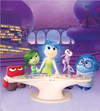  ??  ?? Mind benders: the voices in Riley’s head in ‘Inside Out’, are, from left, Anger; Disgust; Joy, voiced by Amy Poehler; Fear; and Sadness