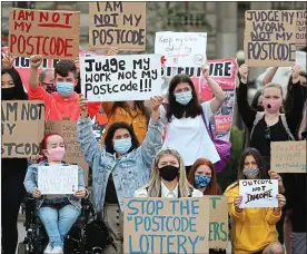  ??  ?? Postcode lottery: students protesting in Glasgow over the grades they were awarded