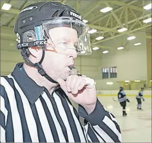  ?? JASON MALLOY/THE GUARDIAN ?? Troy Howatt, Prince Edward Island’s hockey referee-in-chief, is shown officiatin­g this spring in a 2017 file photo. Howatt said he was shocked when he watched a video of an assault on a referee in late March during a midget AA hockey game in Pownal....