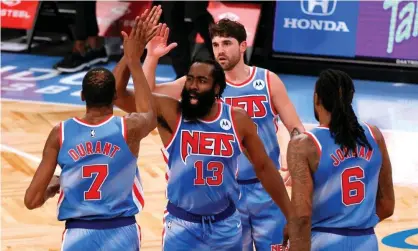  ??  ?? Brooklyn’s James Harden finished with 32 points, 14 assists and 12 rebounds in his first game since his blockbuste­r trade from the Houston Rockets. Photograph: Sarah Stier/Getty Images