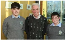  ??  ?? Students Peter Kerins and Matthew Browne from The Green School, Tralee, with Fr McVerry.