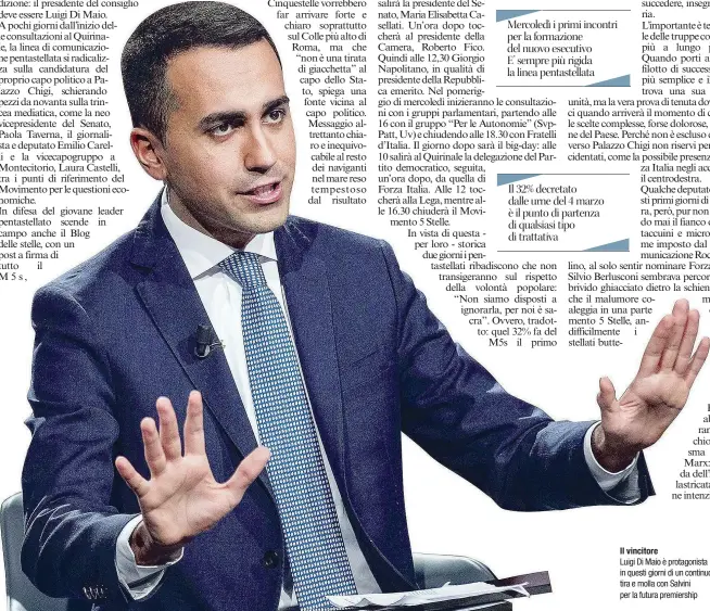  ??  ?? Il vincitore
Luigi Di Maio è protagonis­ta in questi giorni di un continuo tira e molla con Salvini per la futura premiershi­p