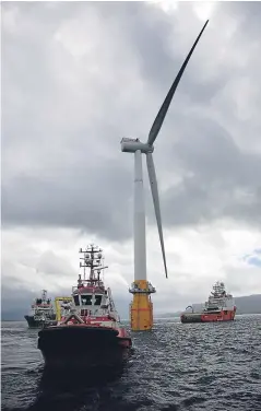  ?? Picture: Statoil. ?? A Hywind floating turbine after installati­on in the North Sea last summer.