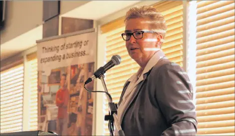  ?? MILLICENT MCKAY/JOURNAL PIONEER ?? Deb Calviello, executive director for CBDC Central on P.E.I., speaks at the Breakfast with the Premier event Wednesday in Summerside.