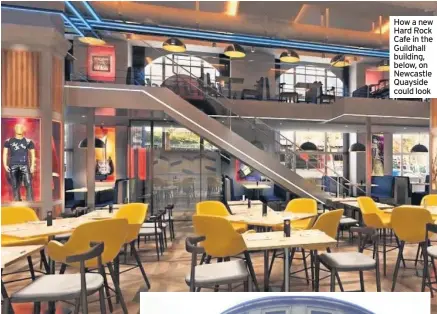  ??  ?? How a new Hard Rock Cafe in the Guildhall building, below, on Newcastle Quayside could look