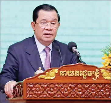  ?? SPM ?? Prime Minister Hun Sen speaking at an event for the ‘Public Financial Management Reform Programme’ on March 20.