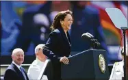  ?? Stephen Dunn / Associated Press ?? Vice President Kamala Harris delivers the keynote address at the U.S. Coast Guard Academy's 141st Commenceme­nt Exercises Wednesday in New London.