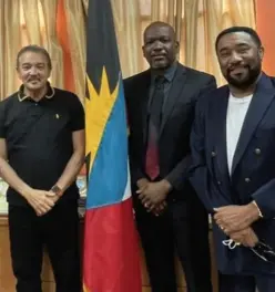  ?? ?? Hon. minister charles “max” Fernandez, minister of tourism and investment; Hon. minister Daryll s. matthew, minister of education & sports;chris Anderson-Joyeau, chairman & cFo, isco At offices of ministry of tourism and investment, government of Antigua and Barbuda,January 29, 2022