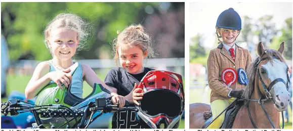  ??  ?? Sophie Dick and Summer MacKenzie trying their hand at quad biking, and Daisy Flemming on Blackertor Burlington Bertie at Perth Show.