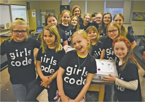  ?? BY HOLLY JENKINS ?? Girls Who Code are (front row) Jayden Whitt, Riley Garrido, Rose Grimsley, Chole Newlin; (second row) Makenzie Eisenmann, Sydney Clem, Jordan Lehmer, Emily Scheulen; (back row) Addie Hubble, Kelly Estes, Lilly Grimsley, Savannah Butler, Sophia Butler, Emily Woolman, and Ava Stoner.