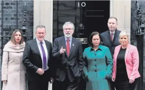  ??  ?? Gerry Adams and Sinn Fein colleagues after a visit to Downing Street last month