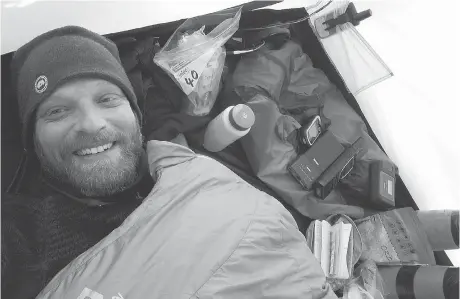  ?? BEN SAUNDERS ?? British polar explorer Ben Saunders attempted the first solo, unaided and unassisted crossing of Antarctica last year in memory of Lt.-Col. Henry Worsley, who attempted the feat one year earlier and died 50 kilometres short of his goal. Saunders failed...