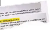  ??  ?? La esposa de Garfunkel le inició un juicio a la red social. El 18 de noviembre subió una carta a su cuenta: "Stop the monster Jack", le pedía al CEO de Twitter.