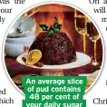  ??  ?? An average slice of pud contains 48 per cent of your daily sugar intake