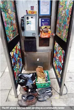  ??  ?? The BT phone box has been serving as a community larder