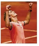  ?? MATTHEW STOCKMAN / GETTY IMAGES ?? Alexander Zverev celebrates his victory against Karen Khachanov in the French Open on Sunday. The 4-6, 7-6, 2-6, 6-3, 6-3 win was his third straight comeback win in five sets in Paris.