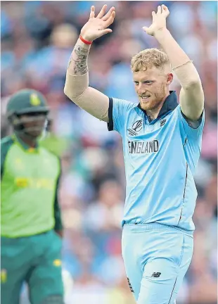  ?? Pictures: Getty. ?? Ben Stokes celebrates his catch against South Africa.