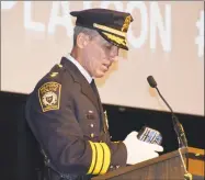  ?? Hearst Connecticu­t Media file photo ?? Milford Police Chief Keith Mello speaks to the graduates of the Milford Police Academy July 10, 2019, at the Parsons Government Center.