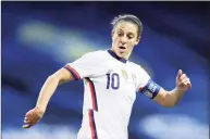  ?? Linnea Rheborg / Getty Images ?? Carli Lloyd of United States wears the captain’s armband in her 300th appearance with the team in a women’s internatio­nal friendly match against Sweden at Friends arena on Saturday in Solna, Sweden.