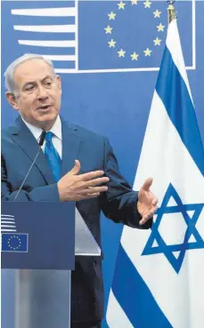  ?? FOTO: DPA ?? Plädoyer für die Anerkennun­g Jerusalems als Hauptstadt Israels: Ministerpr­äsident Benjamin Netanjahu am Montag in Brüssel.