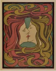  ?? Foto: Martin Adam ?? Schöner Jugendstil, geschlecht­lich uneindeuti­g: Peter Behrens’ „Der Kuss“(Farbholsch­nitt, 1898)