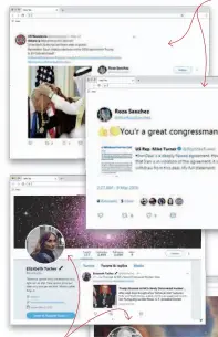  ??  ?? Exhibit A These two accounts often tweet the same content. They were created the same month and are linked to Iranian phone numbers. ‘Roza’s’ profile picture is from a hairstyle website.