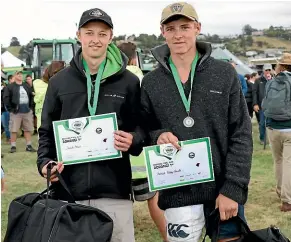  ??  ?? Jacob Price and Patrick Foley-Smith, both 17, won the Aorangi Junior Young Farmer of the Year crown.