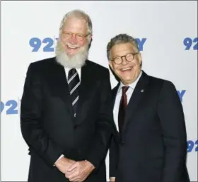  ?? PHOTO BY EVAN AGOSTINI — INVISION — AP, FILE ?? In this file photo, Sen. Al Franken, D-Minn., right, and former talk show host David Letterman arrive for their conversati­on at 92Y in New York. Letterman and Franken have teamed up with the Primetime Emmy Award-winning series “Years of Living...