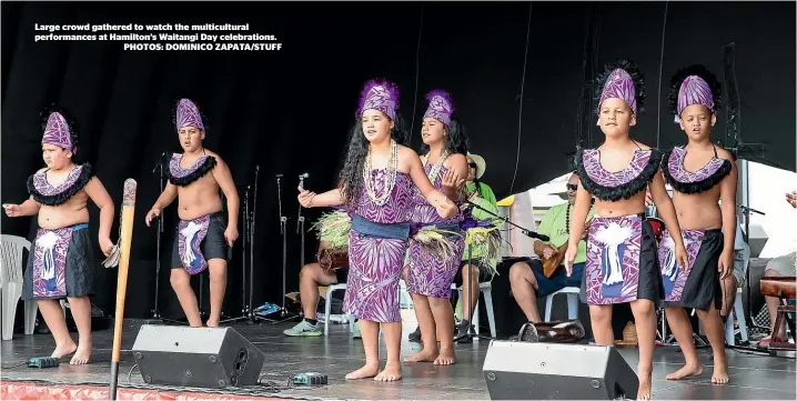  ?? PHOTOS: DOMINICO ZAPATA/STUFF ?? Large crowd gathered to watch the multicultu­ral performanc­es at Hamilton’s Waitangi Day celebratio­ns.
