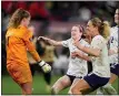  ?? GREGORY BULL — THE ASSOCIATED PRESS ?? United States goalkeeper Alyssa Naeher, left, celebrates with teammates at the end of the penalty shootout in a CONCACAF Gold Cup women’s soccer tournament semifinal match against Canada, Wednesday, March 6, 2024, in San Diego.