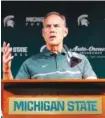  ??  ?? Michigan State coach Mark Dantonio had dismissed three football players who were charged Tuesday with criminal sexual conduct in connection with an incident that occurred on campus in January.