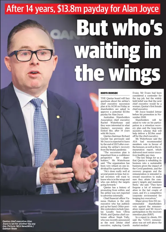  ?? Picture: NCA NewsWire / Damian Shaw ?? Qantas chief executive Alan Joyce is set for another big pay day.
