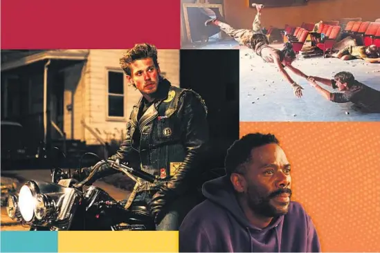  ?? Photo illustrati­on by An Amlotte Los Angeles Times; photograph­s from Focus Features, A24 ?? AUSTIN BUTLER in “The Bikeriders,” clockwise from left; Sasha Lane and Glen Powell in “Twisters”; Colman Domingo in “Sing Sing.”