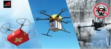  ??  ?? Drones are being deployed for disinfecti­on and for food and medicine delivery during Covid-19 outbreak (Credit: https://www.gsma.com)