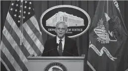  ?? Tribune News Service ?? U.S. Attorney General Merrick Garland delivers a statement at the U.S. Department of Justice Aug. 11 in Washington, DC.