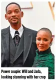  ?? ?? Power couple: Will and Jada, looking stunning with her crop