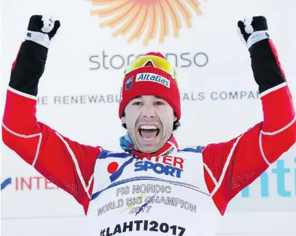  ?? MATTHIAS SCHRADER/THE ASSOCIATED PRESS ?? Alex Harvey, seen celebratin­g after winning the men’s 50-kilometre race at the 2017 Nordic Skiing World Championsh­ips in Lahti, Finland last week, is part of a mini-renaissanc­e for Canadian ski racing a year before the PyeongChan­g Winter Games.