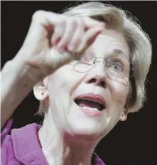  ?? HERALD PHOTO BY JIM MICHAUD ?? ‘WHAT’S YOUR REAL GOAL?’ Bay State U.S. Sen. Elizabeth Warren says Democrats shouldn’t be blamed by President Trump if Obamacare fails after GOP efforts to hobble health care.