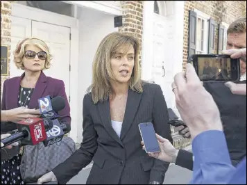  ?? BRAD NETTLES / POST AND COURIER ?? Joey Meek’s attorney, Deborah Barbier, speaks to the media Tuesday after her client was sentenced to more than two years in prison. The government wanted a stiffer sentence to make an example out of Meek.