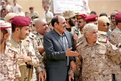  ?? Reuters ?? Yemen’s Vice-President Ali Mohssien Al Ahmar attends the funeral of Brigadier-General Ahmad Saleh Al Uqaily, a military commander killed during fighting against the Houthis two days ago, in Marib, Yemen, on Saturday. —