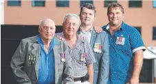  ?? Picture: GLENN HAMPSON ?? Three generation­s of servicemen from one family will march at Southport this year – Ray Wheeler, 89, Keith Wheeler, 65, Ray Hurley, 40, and Ash Hurley, 38.