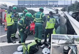  ??  ?? ●●Emergency services at the crash scene and Michael Bamford with his daughter Gillian