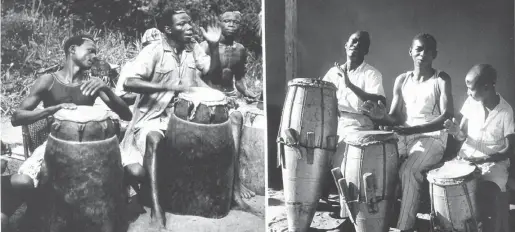  ??  ?? Três tambores na Nigéria e em Salvador, foto de Pierre Verger 2006