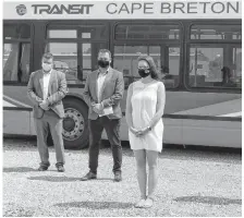  ?? IAN NATHANSON • CAPE BRETON POST ?? Sydney-Victoria MP Jaime Battiste, left, Sydney-Whitney Pier MLA Derek Mombourque­tte and CBRM Mayor Amanda McDougall all spoke during a funding announceme­nt which will help provide electric buses for the Transit Cape Breton fleet.