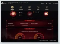  ??  ?? Shuttle-Cockpit: Mit eingebaute­m Speedtest und „Spielzentr­um“zeigt der TP-Link Archer AX11000 seine Affinität für Gamer. Aber auch Normalanwe­ndern bietet er interessan­te Funktionen.