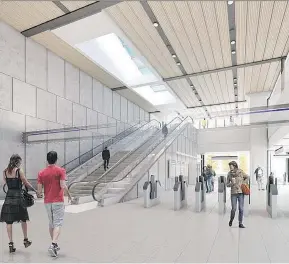  ??  ?? Surrey Central SkyTrain station will be getting new escalators, a new elevator, a new staircase and two new entrances, as depicted in this rendering. The project will be completed in 2018.