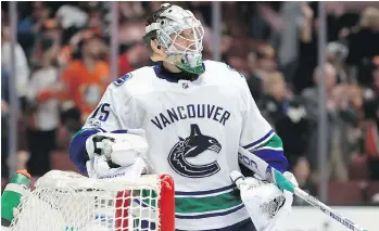  ??  ?? Jacob Markstrom has been solid for the Canucks as well this season and was the best player on the ice Nov. 7 when Vancouver kicked off its road trip with a 5- 3 victory over the Calgary Flames.