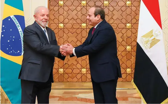  ?? EPA ?? Egypt’s President Abdel Fattah El Sisi receives Brazilian President Luiz Inacio Lula da Silva for talks at Al Ittihadya Palace in Cairo