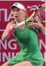  ?? AFPPIX ?? Caroline Wozniacki hits a return against France’s Kristina Mladenovic during their women’s final match at the Hong Kong Open yesterday. –